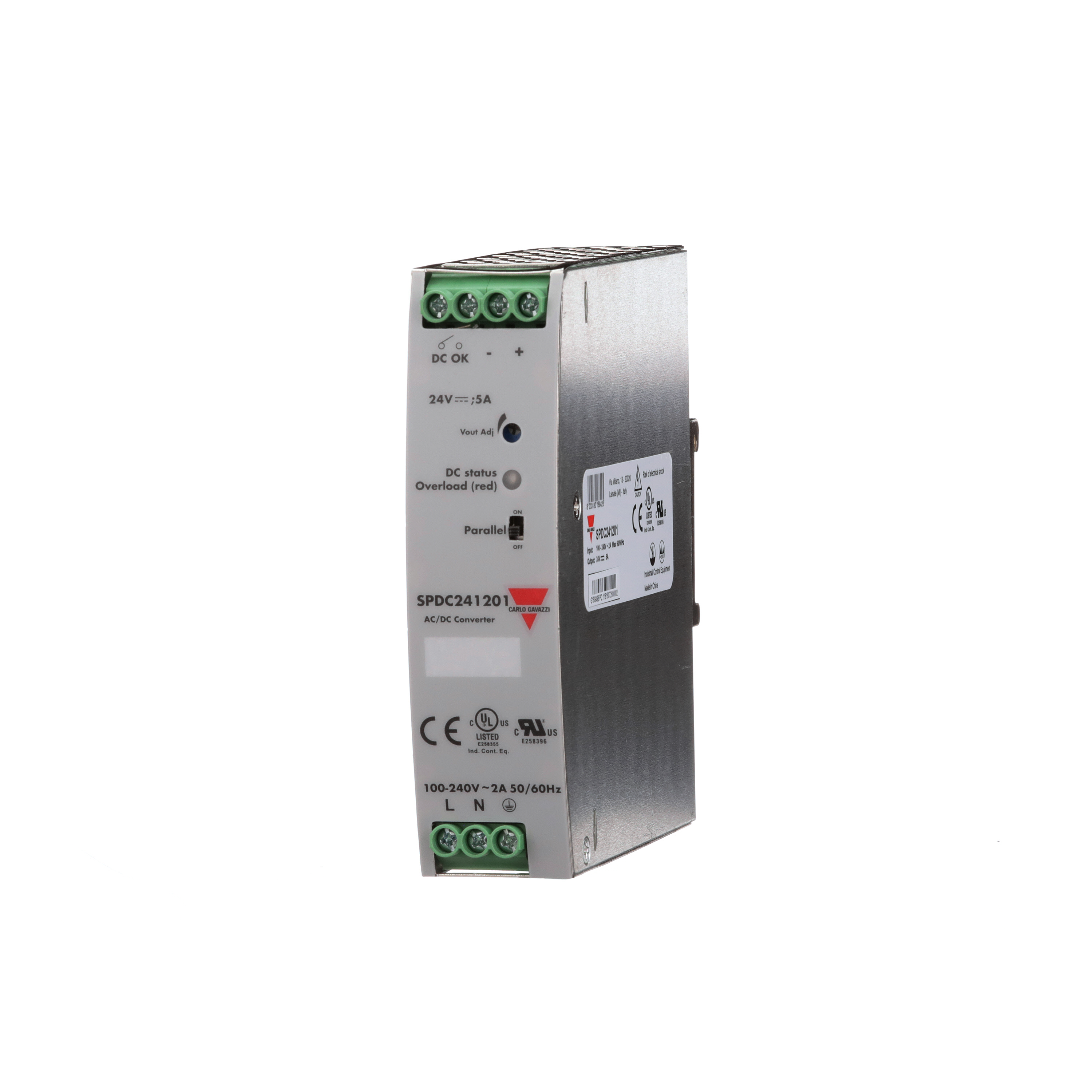 Carlo Gavazzi Switching Power Supply; 24VDC OUT; 5A; 85-264VAC / 130-350VDC IN; Single-Phase; DIN Rail Mount